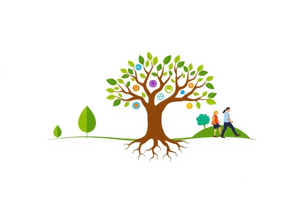 Εικονογράφηση της εξέλιξης της Vitalityhubcypruscomcv, με στοιχεία φύσης και επιστήμης